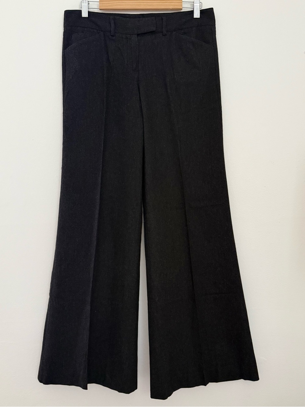 Theory Womens Charcoal Gray Ronne Wide Flared Leg Wool Blend Flannel Size 8